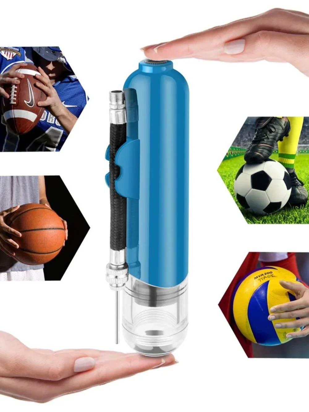 BROTOU Ball Pump, Dual Action Inflate Air Pump with 3 Needles and 2 Nozzles for